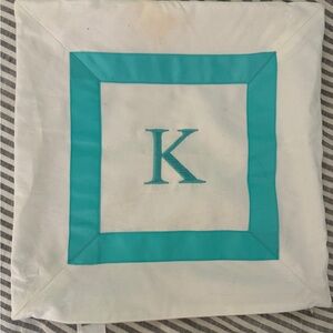 PB Teen “K” Monogram Turquoise Pillow Cover